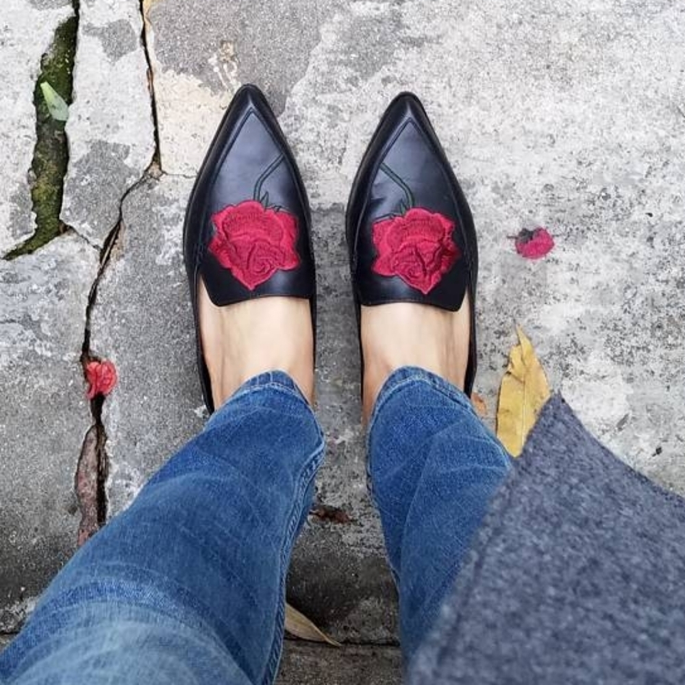 Intentionally Blank Rose Embroidered Slide Mules